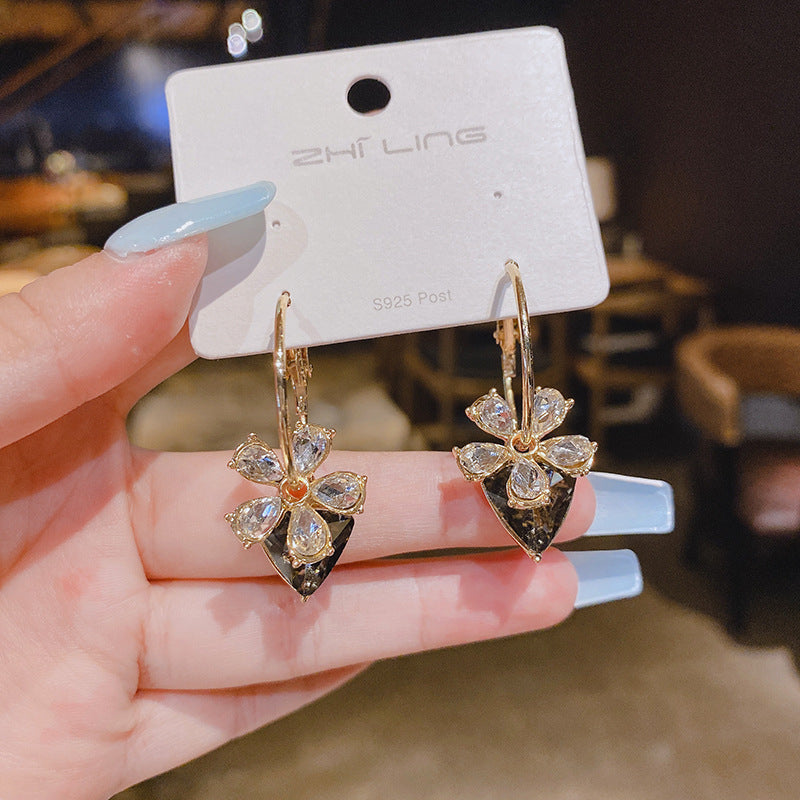 WHOLESALE crystal flower 925 silver pin earrings