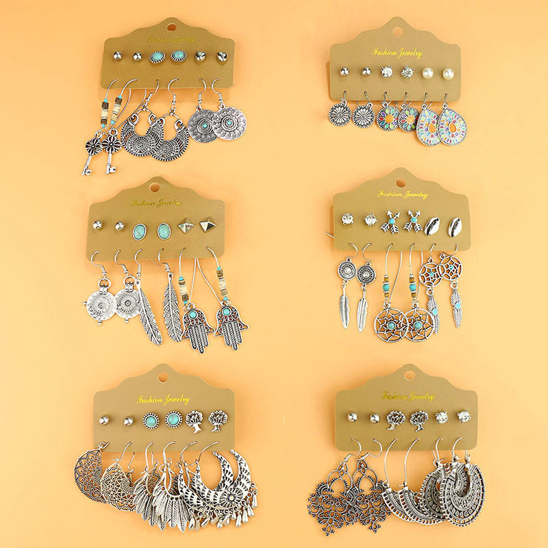 6-piece set with diamond turquoise earrings