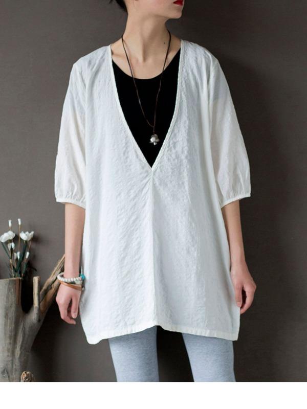 Original Sun-Protection Solid Plaid V-Neck Shirt