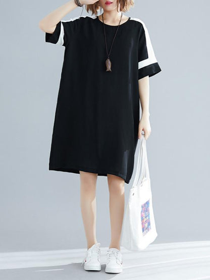 Plus Size Loose Chiffon Contrast Color Midi Dress