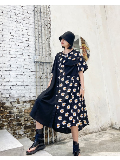 DAISY PRINT SPLICING CROPPED DRESS