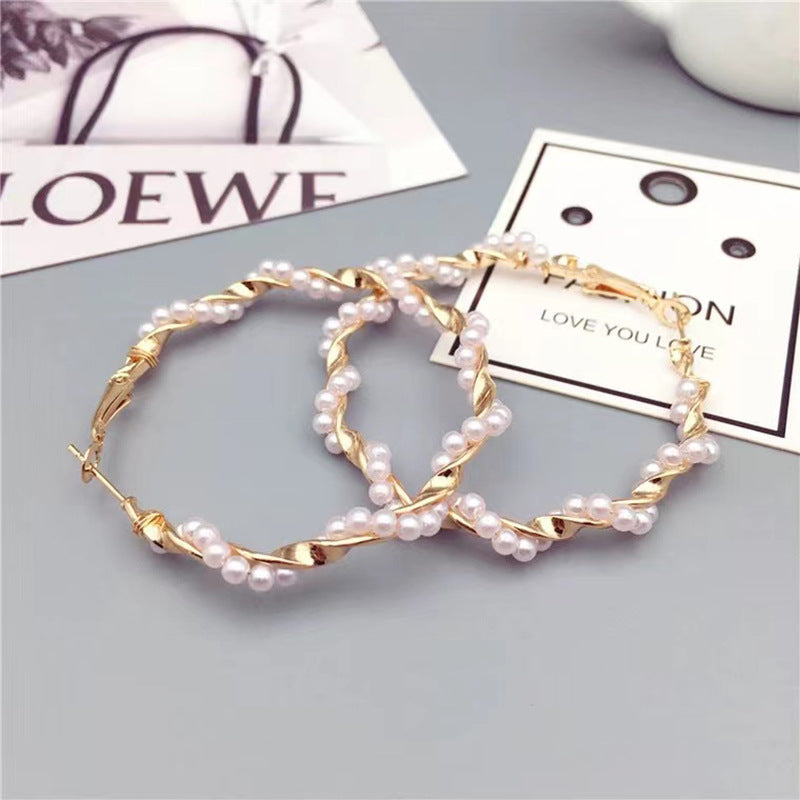 S925 silver needle fashion wrapped pearl earrings