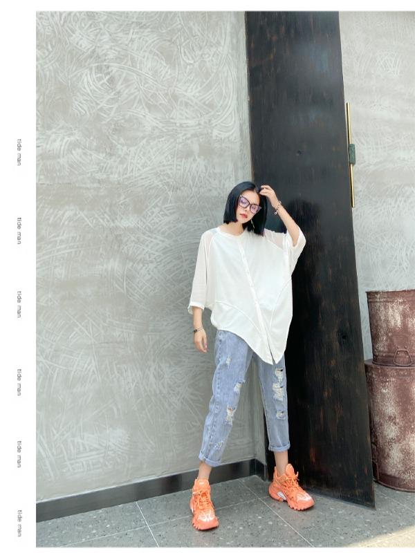 Plus Size Loose Chiffon Solid Split-Joint Blouse