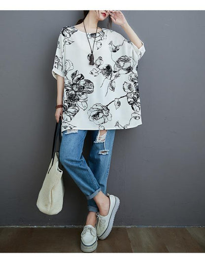 Plus Size Loose Print Chiffon T-Shirt