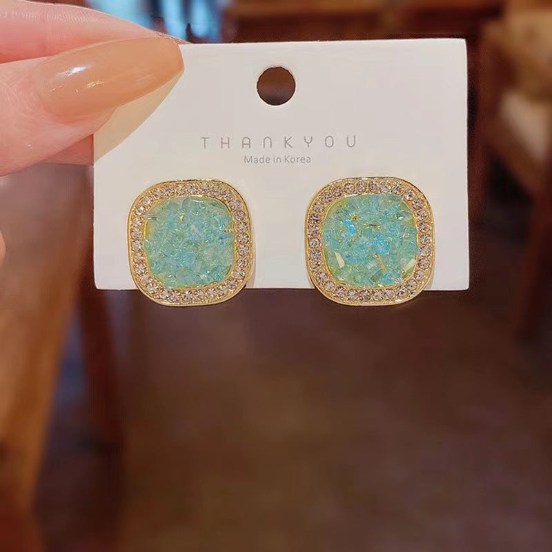 S925 Silver Needle Blue Crystal Square Fashion Earrings