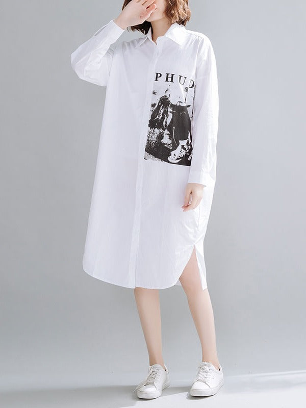 Loose Letter Print Long Shirt