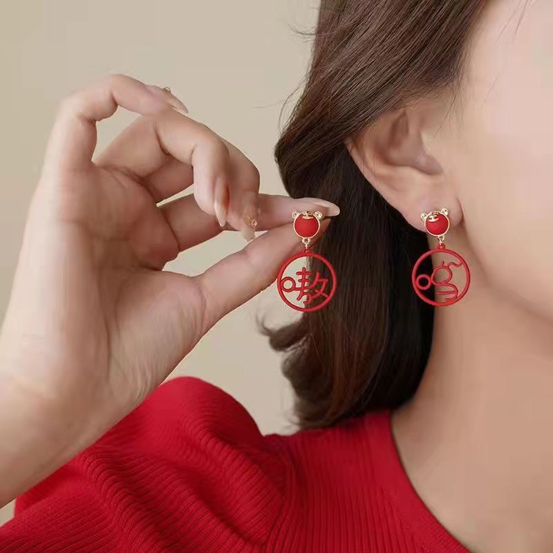 Red festive earrings