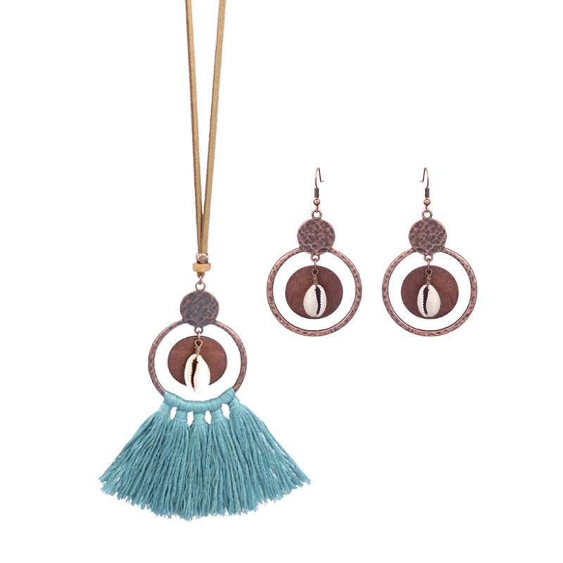 Fashion exaggerated geometric hollow tassel pendant necklace