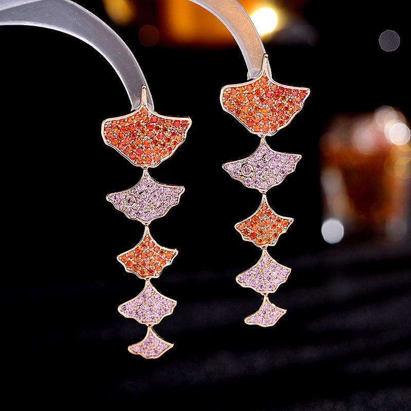 Geometric cool color zircon Apricot Leaf Earrings