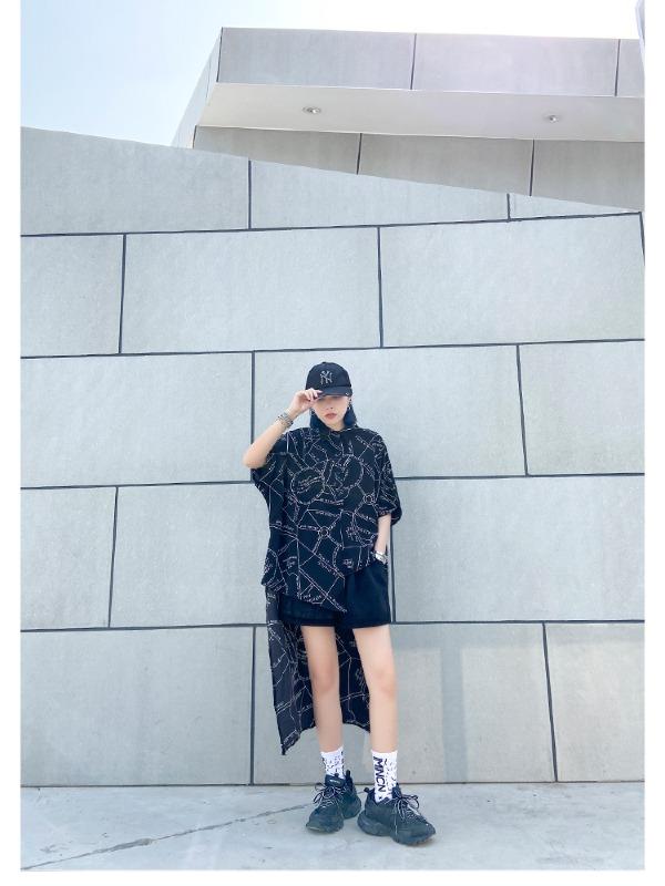 Printed High-Low Lapel Blouse