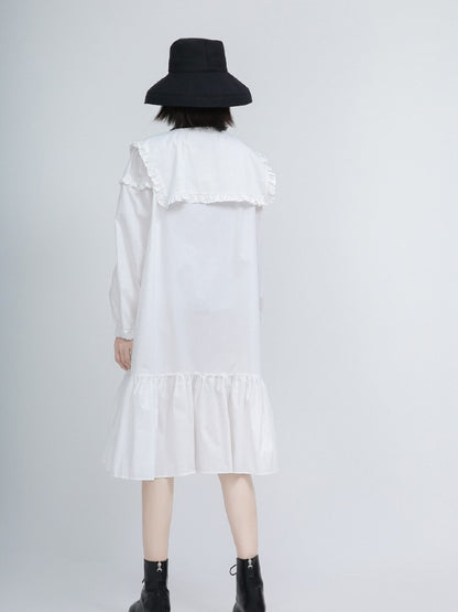Loose Solid Ruffle Collar Cropped Falbala Dress
