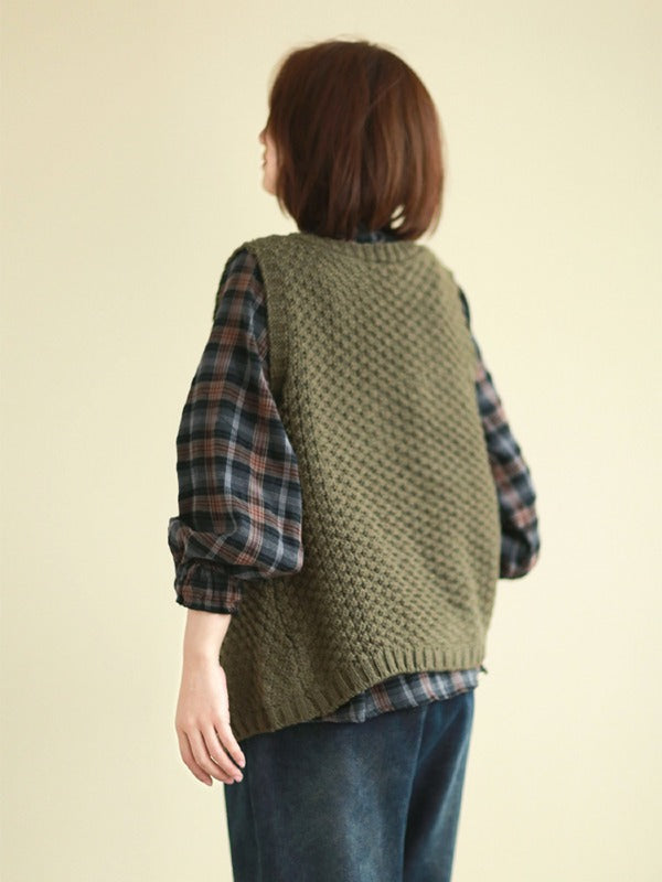 Vintage Loose Button Cropped V-Neck Vest