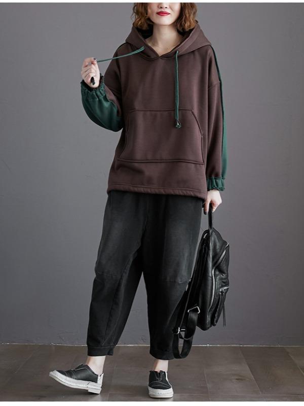 LOOSE CASUAL THICKENING STITCHING HOODIE - Zebrant