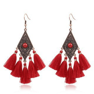 Fringed red earrings