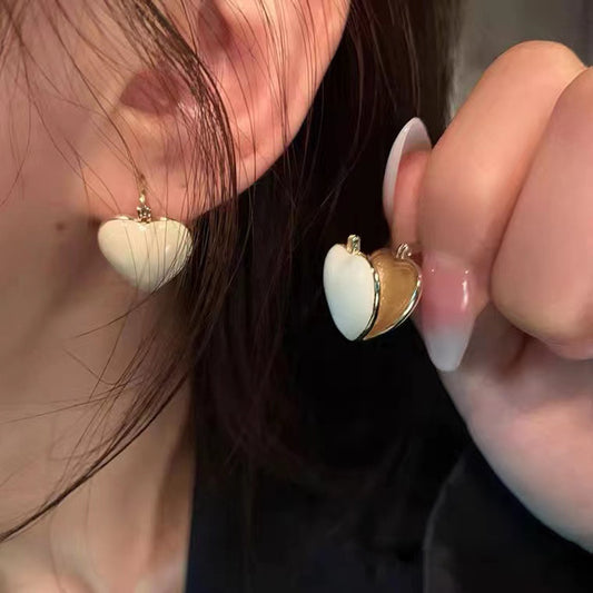 S925 silver needle double-sided white love earrings