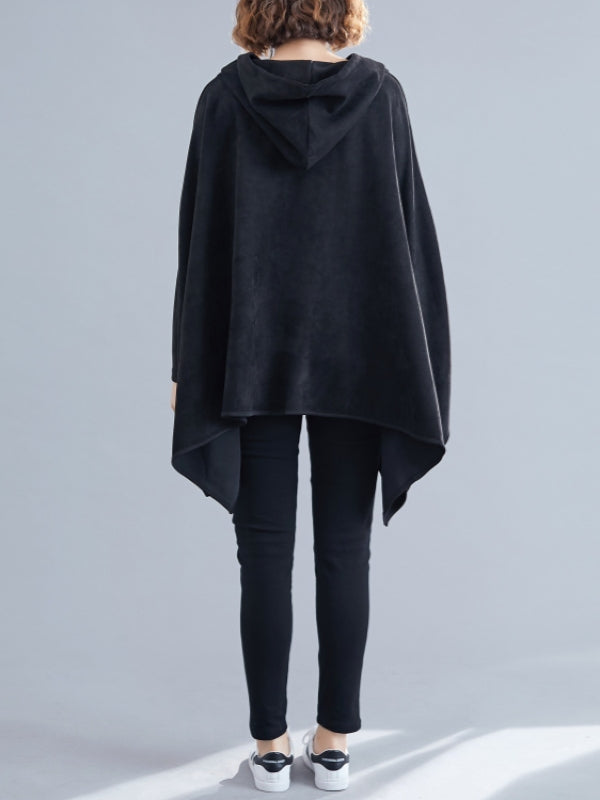 LOOSE SOLID CROPPED HOODIE SWEATSHIRT