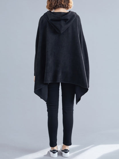 LOOSE SOLID CROPPED HOODIE SWEATSHIRT