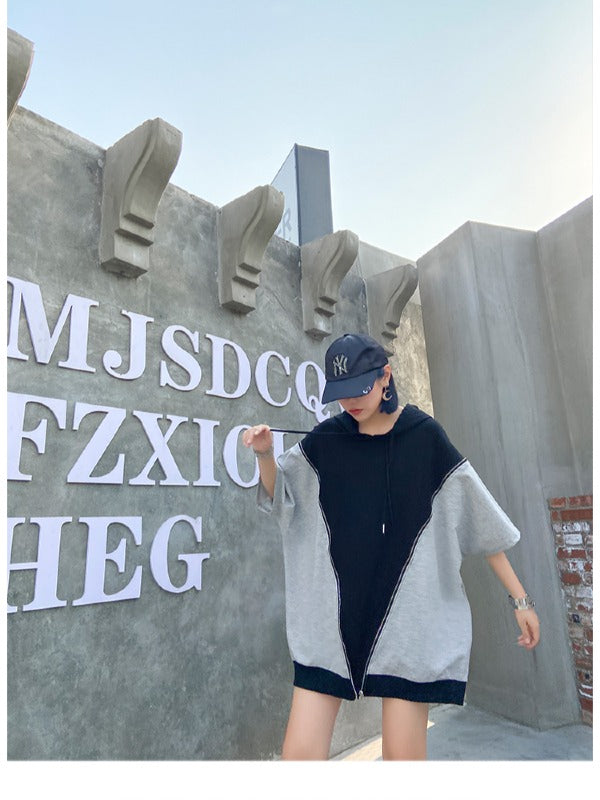 LOOSE SPLIT-JOINT HOODED COOL T-SHIRT