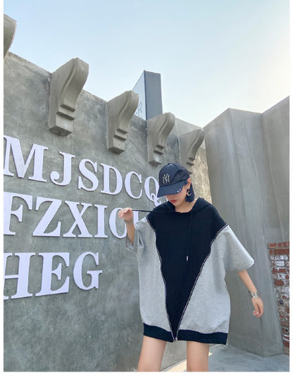 LOOSE SPLIT-JOINT HOODED COOL T-SHIRT