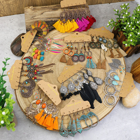 Geometric tassel flower shell earrings