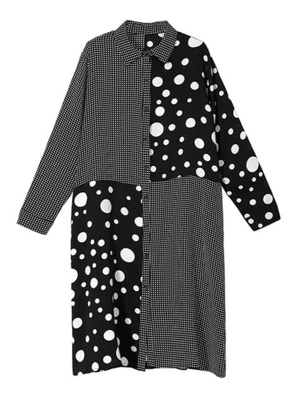 POLKA-DOT SPLIT-JOINT PLAID SHIRT DRESS