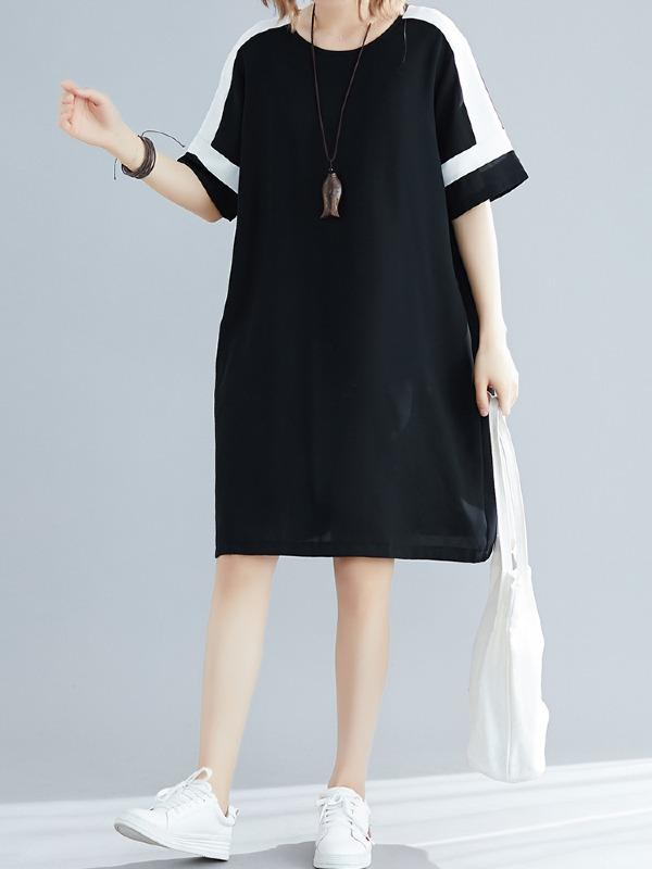 Plus Size Loose Chiffon Contrast Color Midi Dress