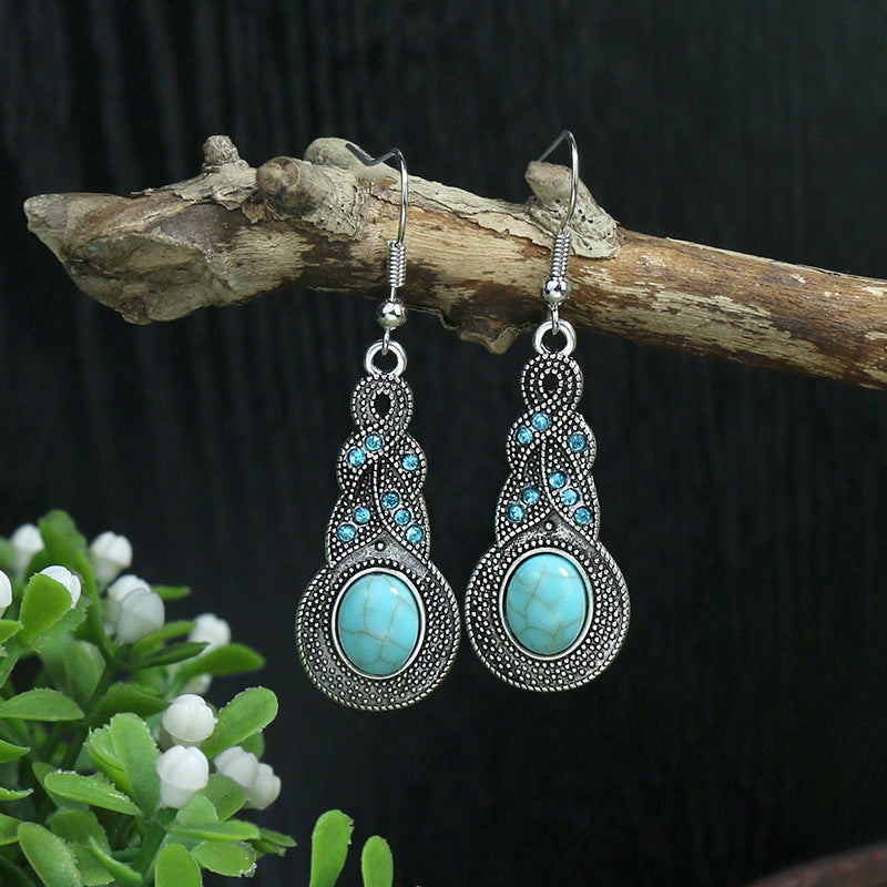 Silver geometric metal turquoise earrings