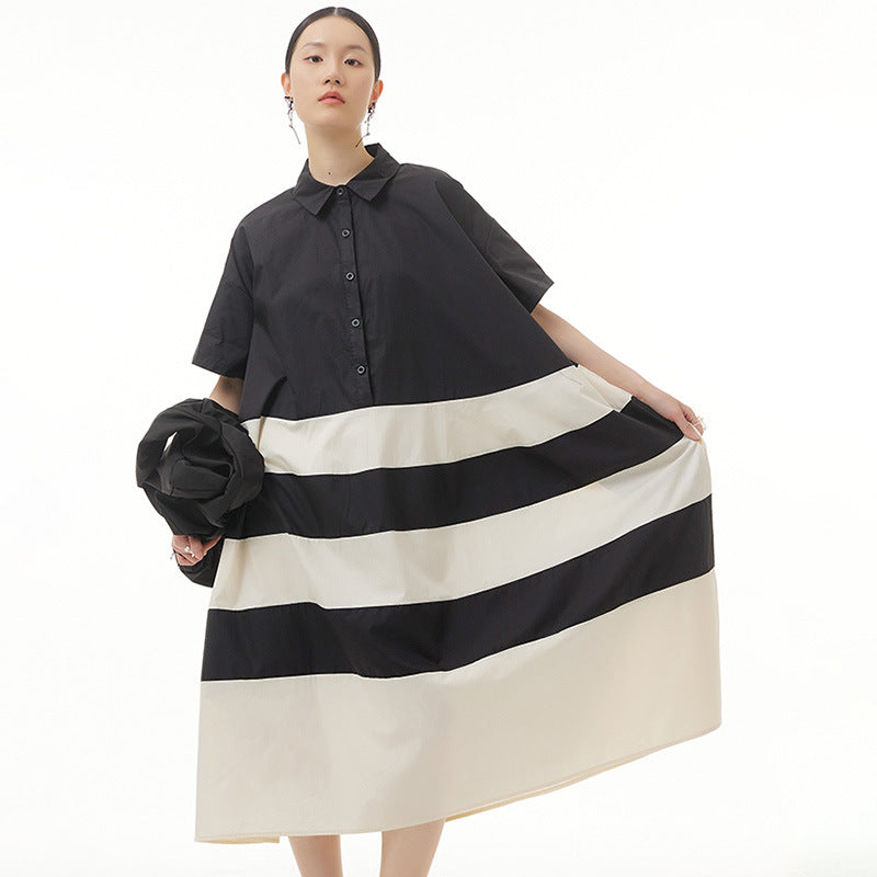 Color contrast patchwork skirt oversize women's loose skinny hem dress