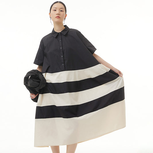 Color contrast patchwork skirt oversize women's loose skinny hem dress