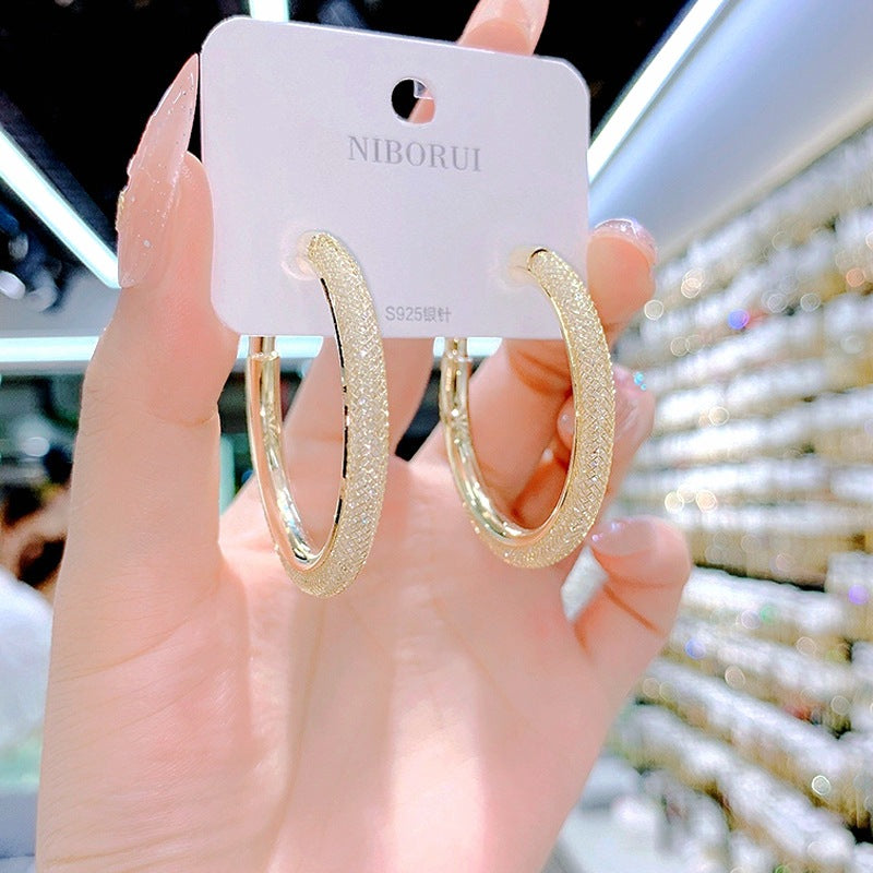 S925 silver needle C-shaped circle diamond zircon earrings