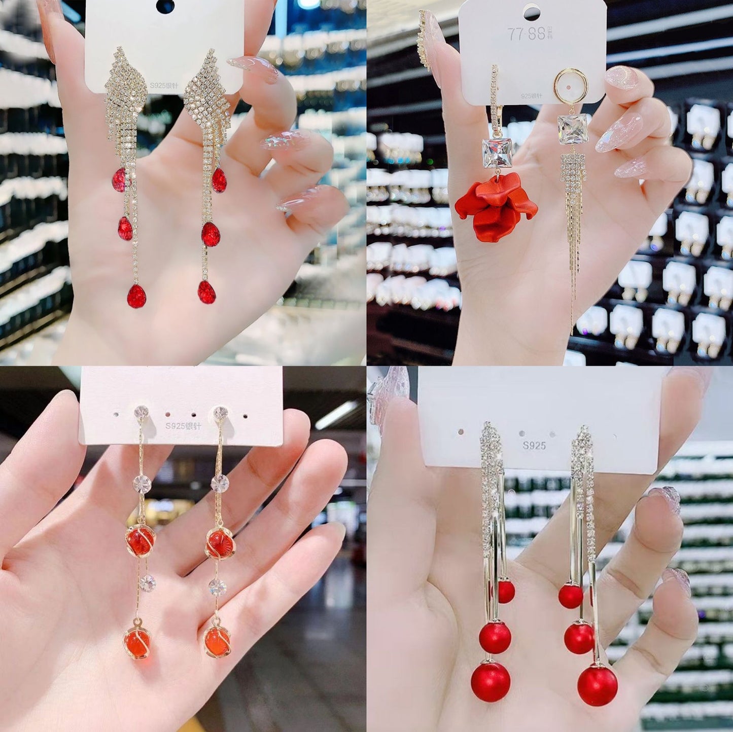 Red festive earrings