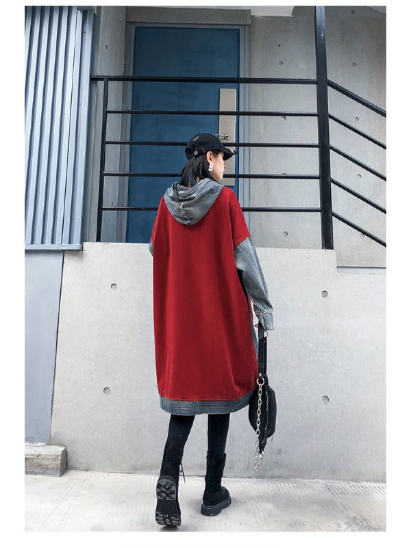 Loose Jean Splicing Hoodie