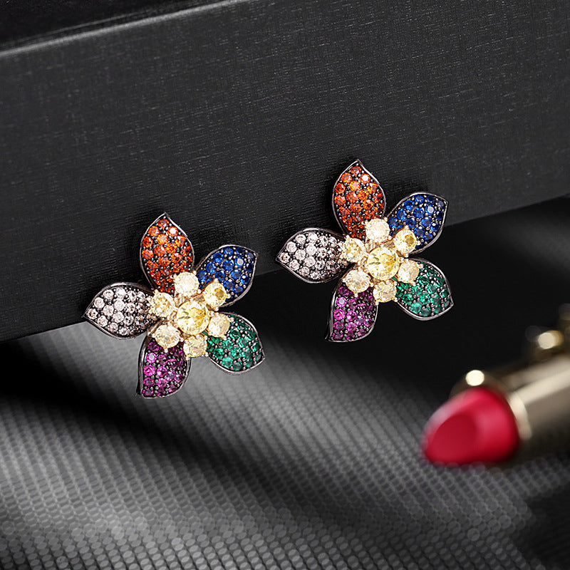 Colorful petals colored zircon earrings