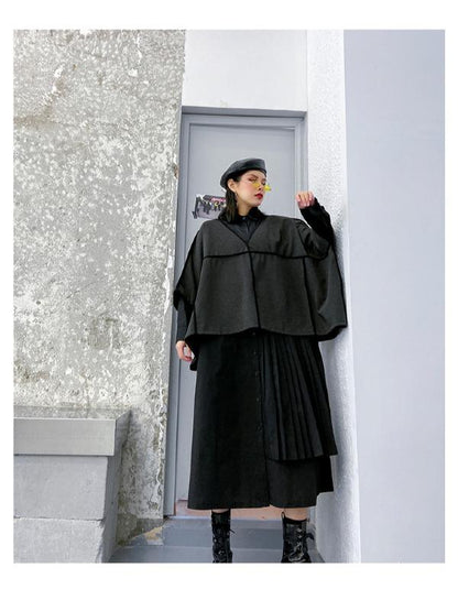 Two Pieces H-Line Split-Joint Lapel Cropped Blouse Dress+Vest Suits