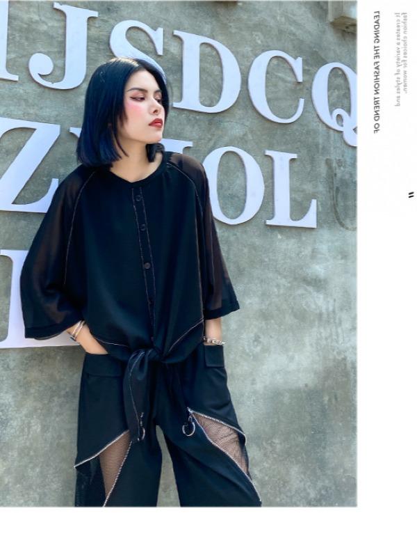 Plus Size Loose Chiffon Solid Split-Joint Blouse