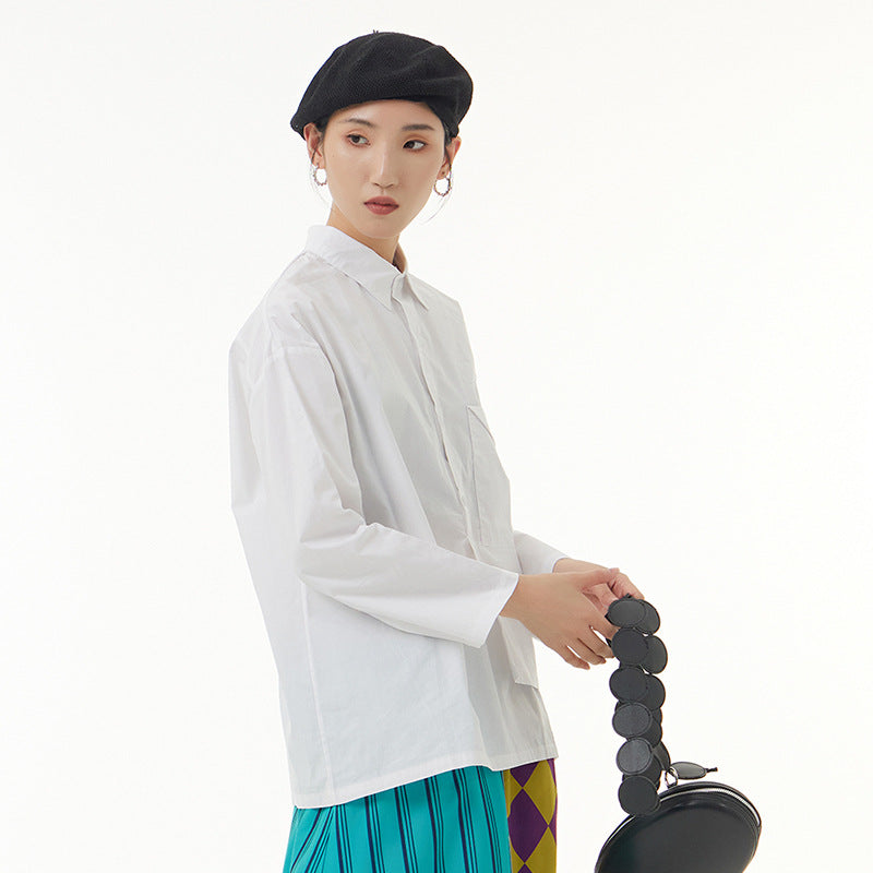 Oversized Women's Loose Slim Top Irregular Layered Design Long Sleeve Shirt