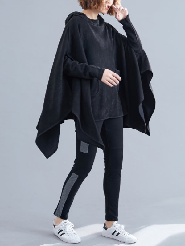 LOOSE SOLID CROPPED HOODIE SWEATSHIRT