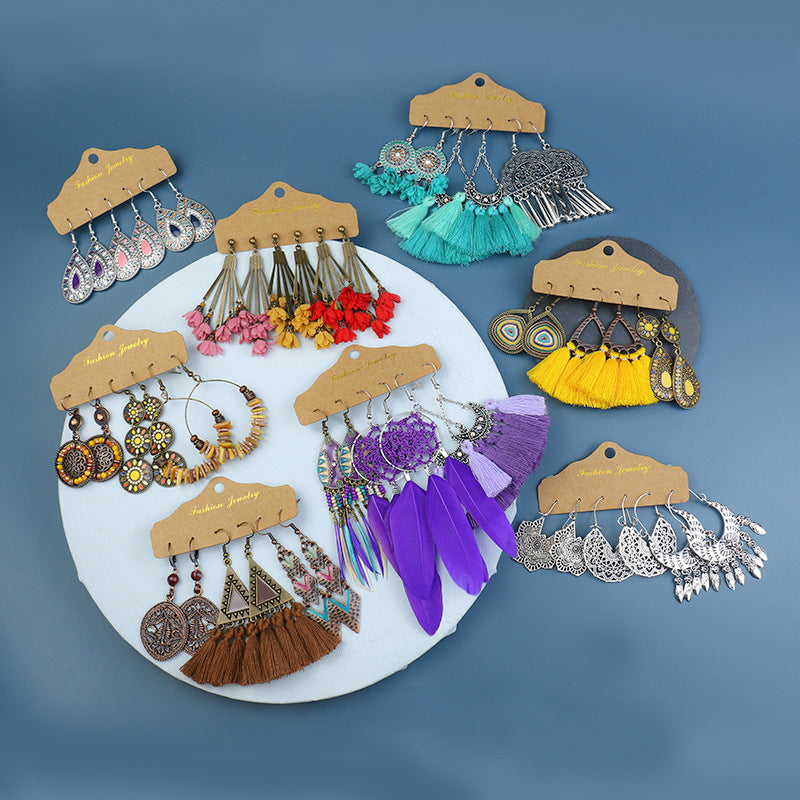 Tassel flowers large circle vintage earrings