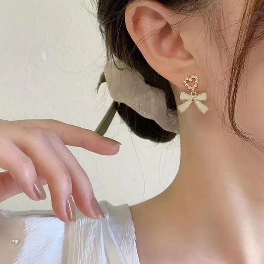 S925 Silver Needle Pearl Bow Earrings