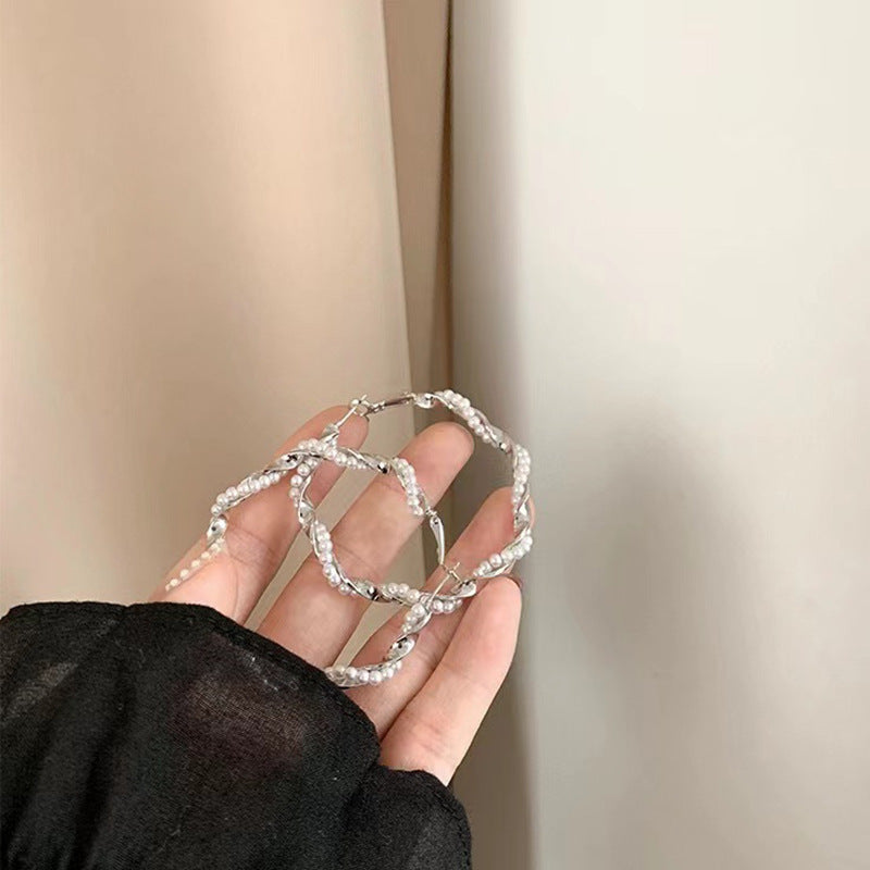 S925 silver needle fashion wrapped pearl earrings