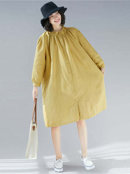 Loose Solid Special Neck Designed Shirt Dress