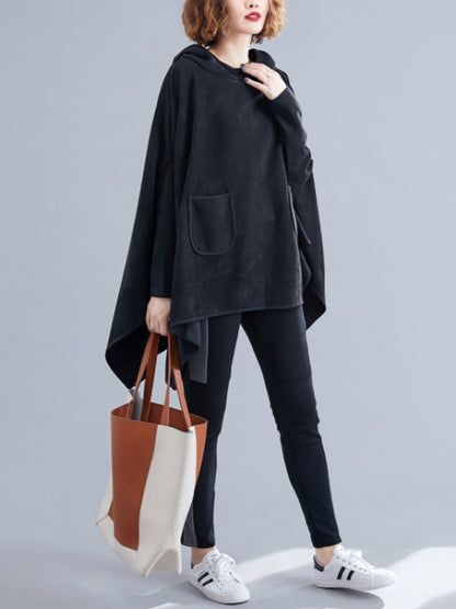 LOOSE SOLID CROPPED HOODIE SWEATSHIRT