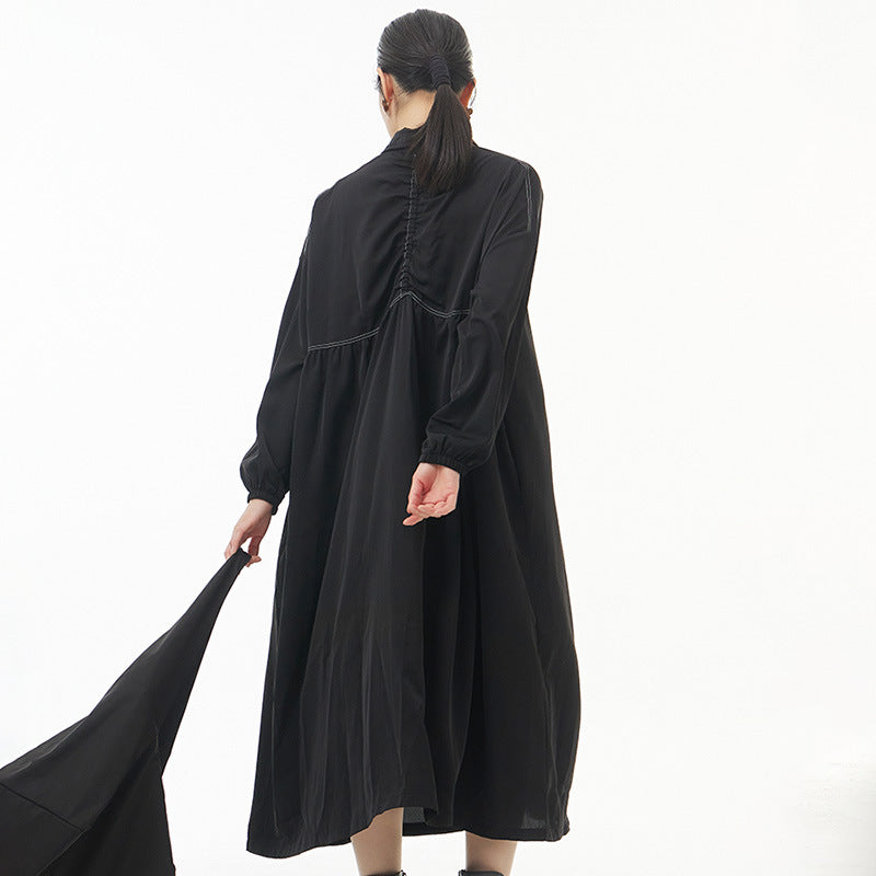 Fashionable loose and slim oversize women's dress with bright line decoration