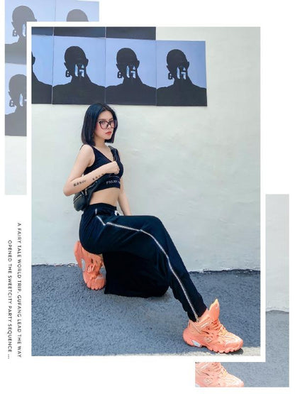 Plus Size Loose Lac-Up Zipper Sports Pants