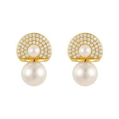 S925 Silver Needle Light Luxury Diamond Pearl Vintage Earrings