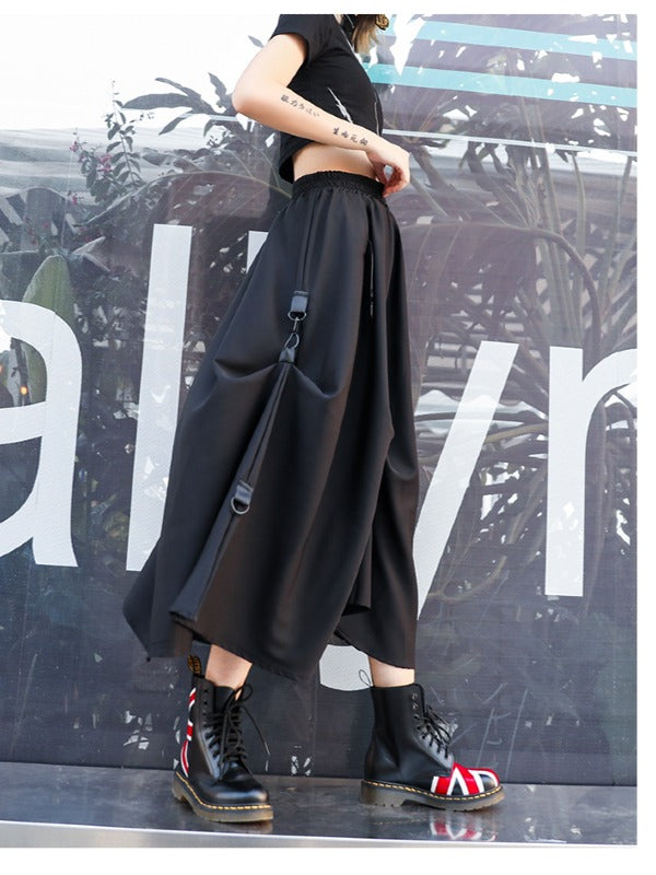 BLACK LOOSE EMPIRE A-LINE SKIRT