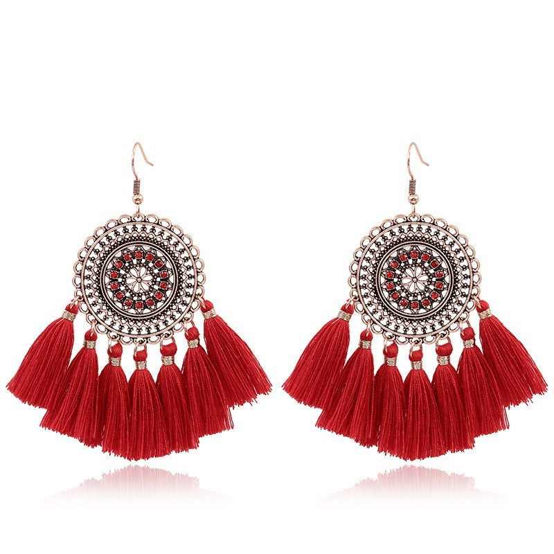 Fringed red earrings