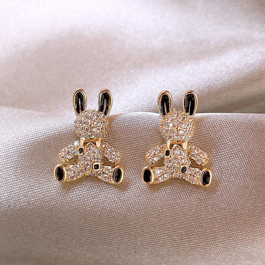Black and white small exquisite lovely rabbit earrings