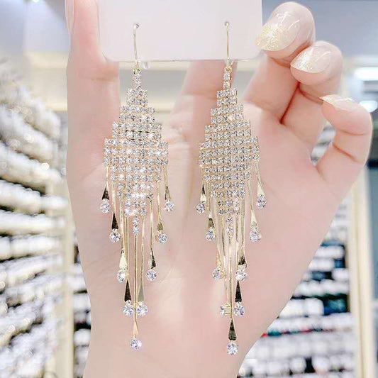 Geometric diamond tassel earrings