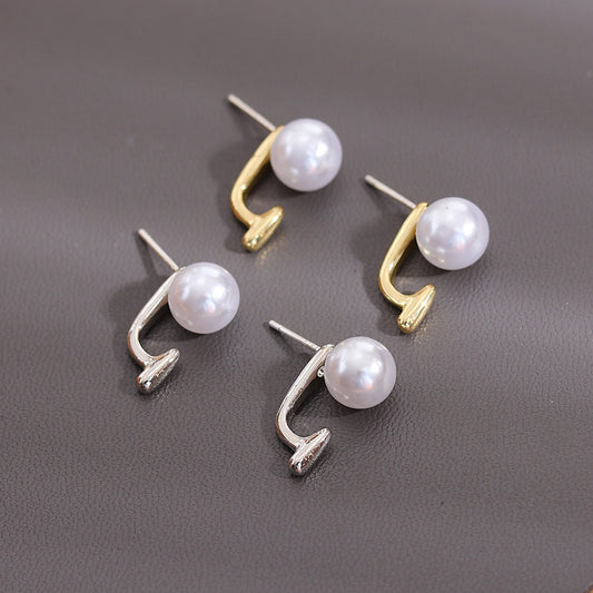 S925 silver needle simple pearl earrings